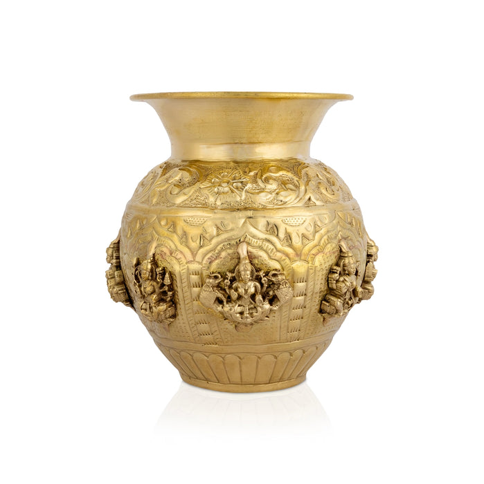 Astalakshmi design Lota - 5 x 4 Inches | Antique Brass Chombu /kalash/ Pooja Pot for Pooja and Temple Rituals