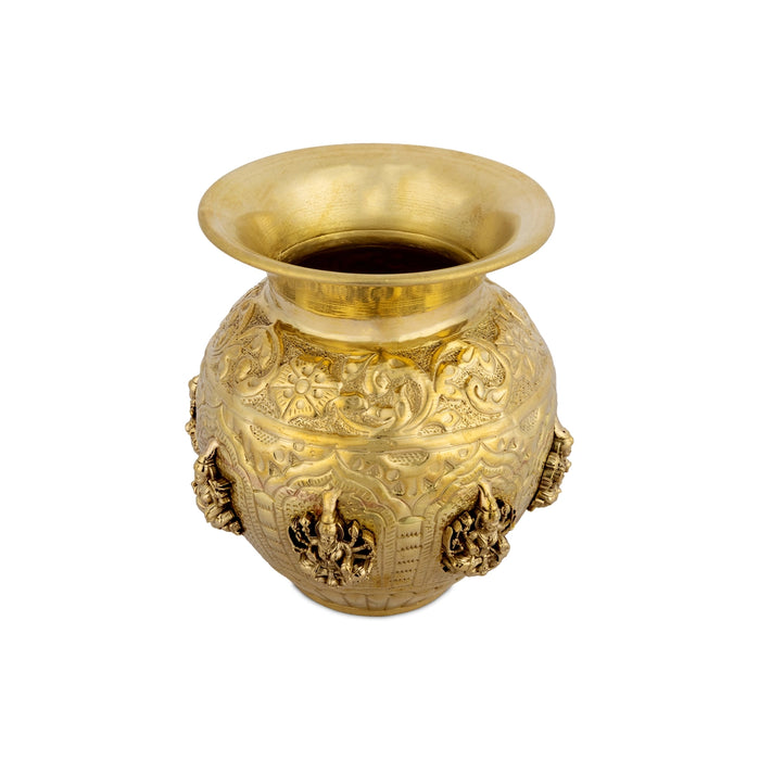 Astalakshmi design Lota - 5 x 4 Inches | Antique Brass Chombu /kalash/ Pooja Pot for Pooja and Temple Rituals