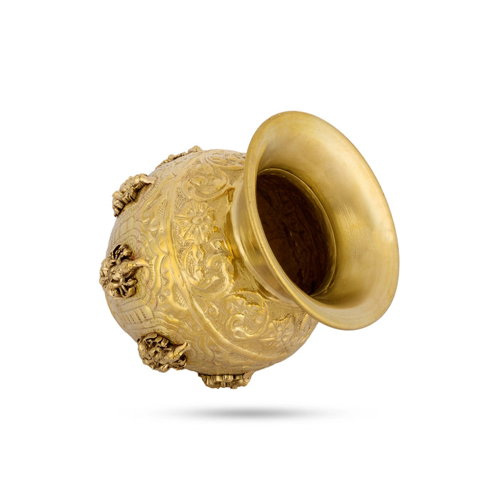 Astalakshmi design Lota - 5 x 4 Inches | Antique Brass Chombu /kalash/ Pooja Pot for Pooja and Temple Rituals