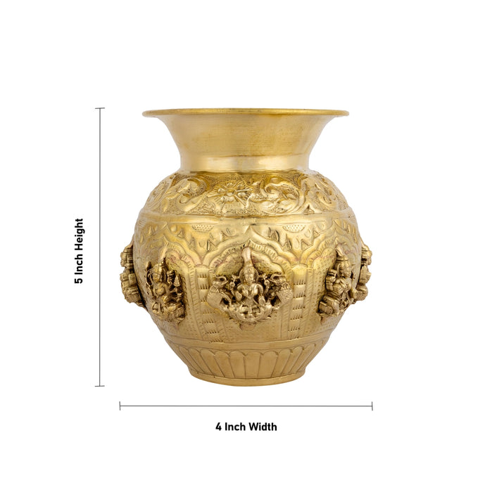 Astalakshmi design Lota - 5 x 4 Inches | Antique Brass Chombu /kalash/ Pooja Pot for Pooja and Temple Rituals
