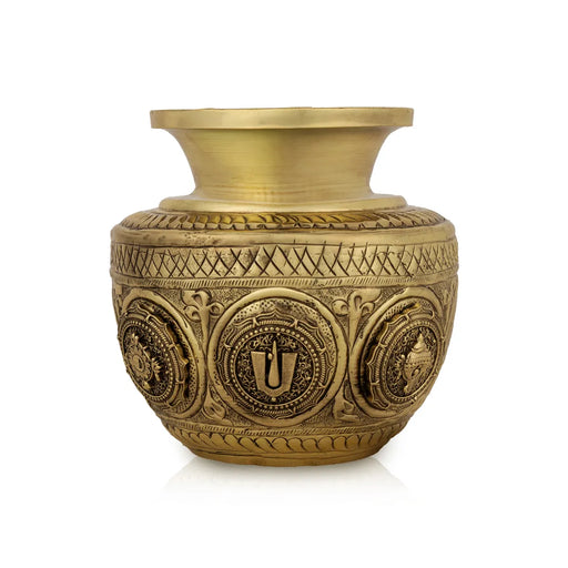 Shankh Chakram Namam Design Chombu – 4.75 x 3.5 Inches | Brass Kalash / Pooja Chombu for Rituals - Kalash & Pooja Lota