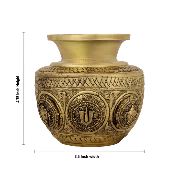 Shankh Chakram Namam Design Chombu – 4.75 x 3.5 Inches | Brass Kalash / Pooja Chombu for Rituals - Kalash & Pooja Lota