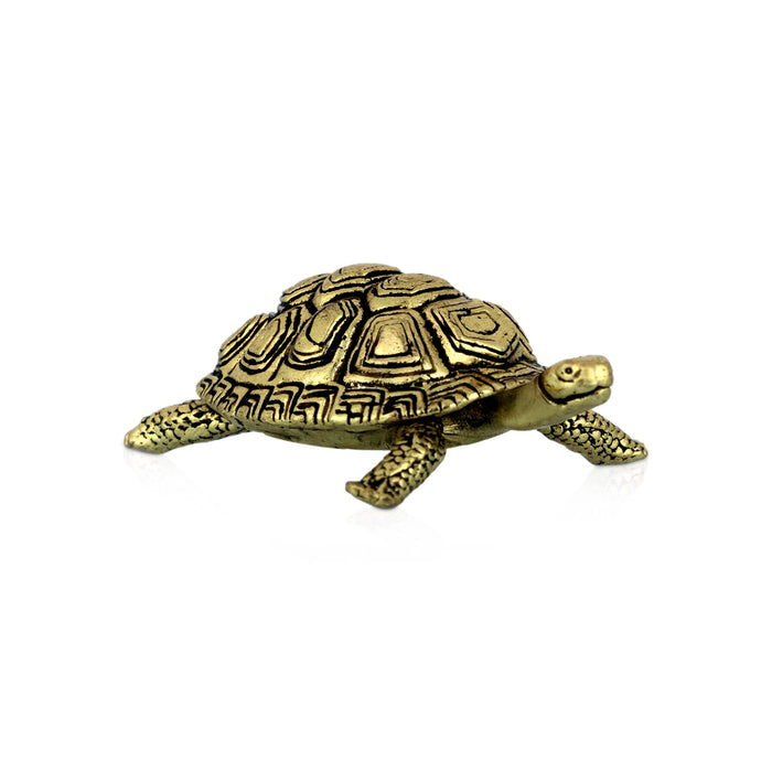 Tortoise Statue - 0.25 X 1.25 Inches | Antique Brass Idol/ Tortoise Sculpture For Home And Vastu Remedies