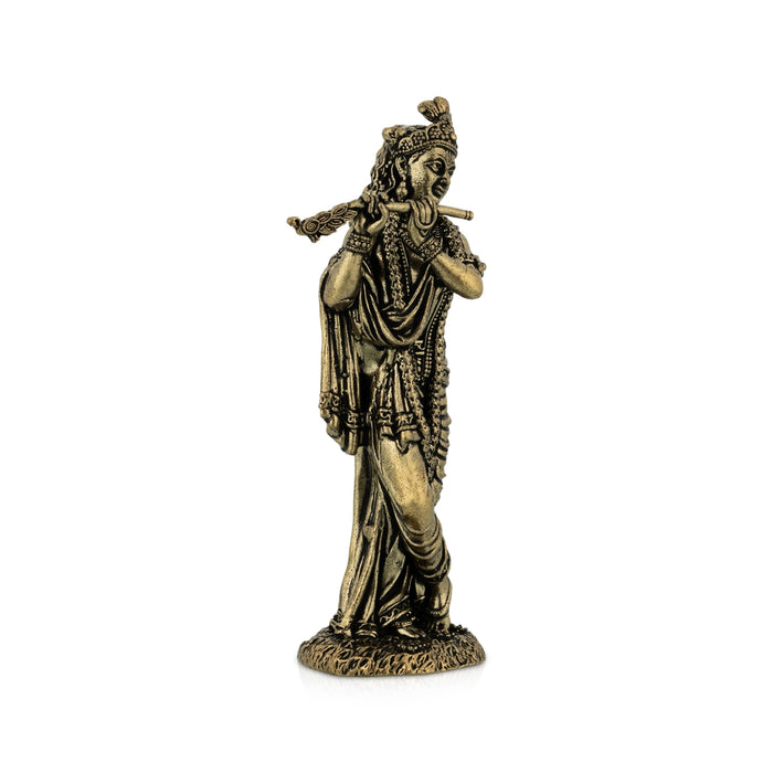 Flute Krishna Standing On Base Murti - 3.75 x 1.5 Inches | Antique Brass Idol/ Krishnar Statue For Pooja Space