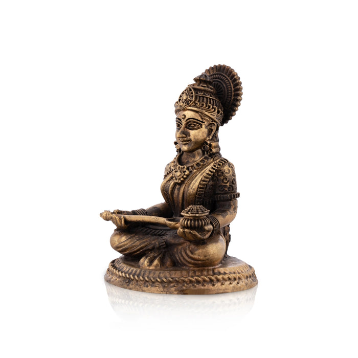 Annapurna Devi Sitting On Base - 2.75 x 2.5 Inches | Brass Idol/ Annapoorani Statue for Pooja - Brass Murties