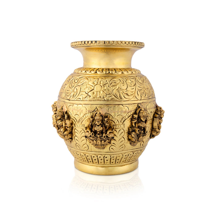 Astalakshmi design Lota - 5.5 x 4 Inches | Antique Brass Chombu /kalash/ Pooja Pot for Pooja and Temple Rituals