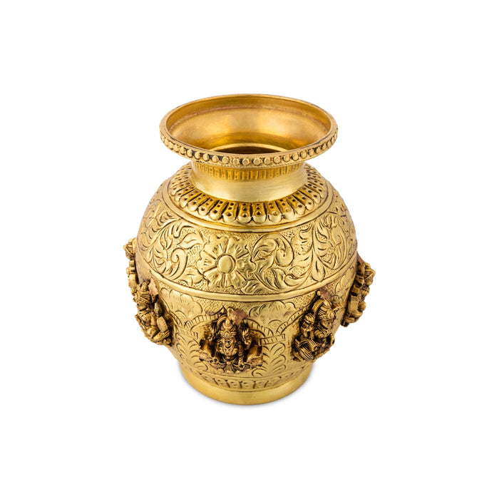 Astalakshmi design Lota - 5.5 x 4 Inches | Antique Brass Chombu /kalash/ Pooja Pot for Pooja and Temple Rituals