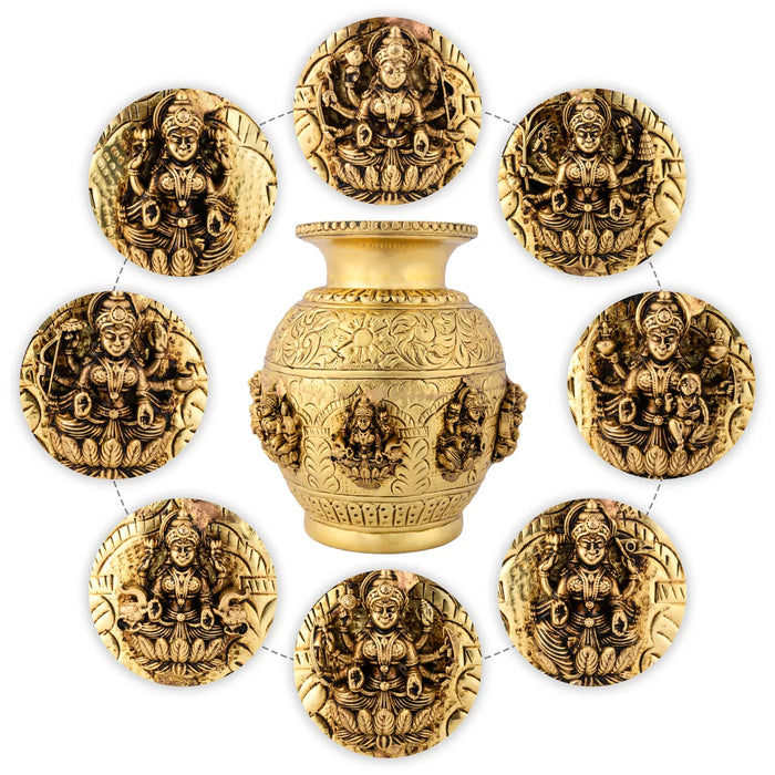 Astalakshmi design Lota - 5.5 x 4 Inches | Antique Brass Chombu /kalash/ Pooja Pot for Pooja and Temple Rituals