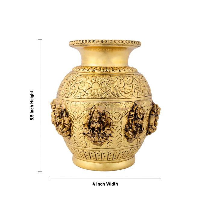 Astalakshmi design Lota - 5.5 x 4 Inches | Antique Brass Chombu /kalash/ Pooja Pot for Pooja and Temple Rituals