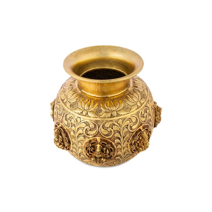 Ashtalakshmi Lota - 8 x 8.5 Inches | Brass Water Pot / Kalasam / Chombu / Kalash Pot For Temple Rituals
