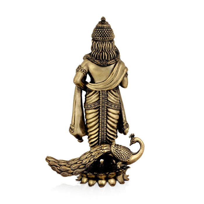 Peacock Murugan standing On Kamal Base Murti- 6 x 3.5 Inches|Antique Brass Idol/ Murugan Decor For Home & Pooja - Brass Murties