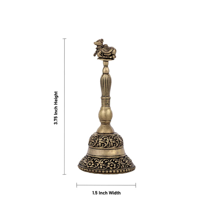 Hand Bell with Nandi Design Handle – 3.75 x 1.5 Inch | Brass Ghanti / Pooja Bell for Daily Rituals & Temple Use