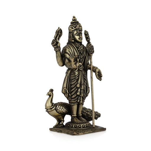 Peacock Murugan standing On Base Murti- 4 x 2 Inches|Antique Brass Idol/ Murugan Statue Decor For Home & Pooja - Brass Murties