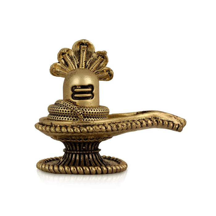 Shivling with Naga – 2.25 x 2 Inch | Antique Brass Shiva Lingam / Sivalingam Idol for Pooja & Home Temple Decor