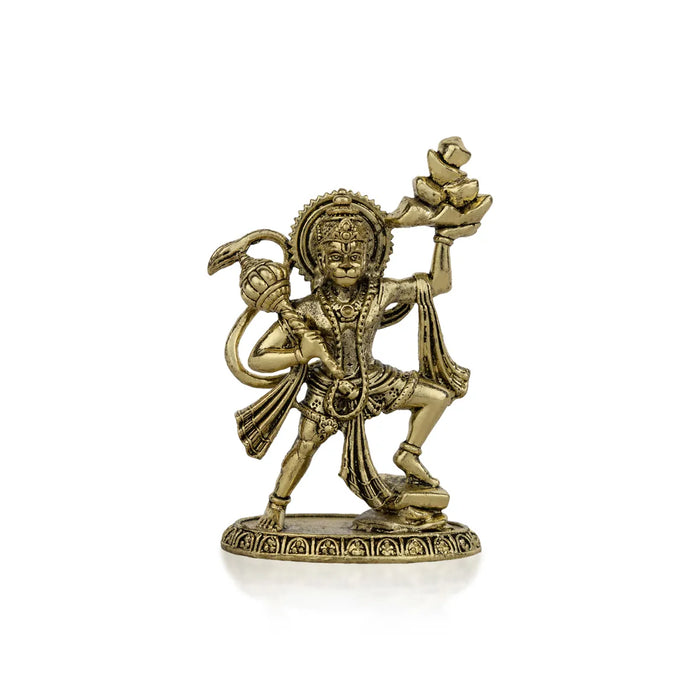 Sanjeevi Hanuman Murti – 4 X 2.5 Inches | Antique Brass Idol / Anjaneya Statue For Home Pooja & Protection