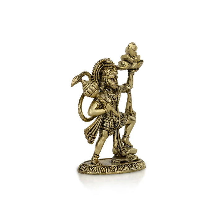 Sanjeevi Hanuman Murti – 4 X 2.5 Inches | Antique Brass Idol / Anjaneya Statue For Home Pooja & Protection