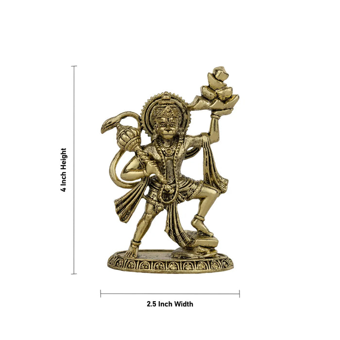 Sanjeevi Hanuman Murti – 4 X 2.5 Inches | Antique Brass Idol / Anjaneya Statue For Home Pooja & Protection