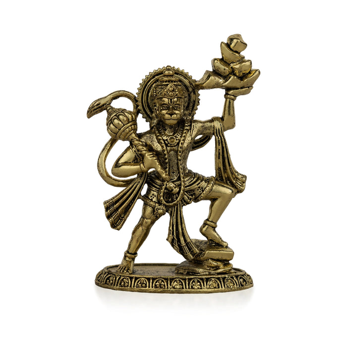 Hanuman Statue Lifting Sanjeevi Mountain Murti - 3.5 x 2.25 Inches | Antique Brass Idol/ Anjaneya Statue For Courage - Brass Murties