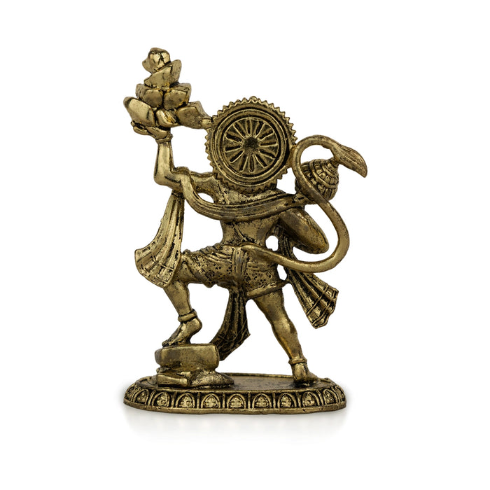 Hanuman Statue Lifting Sanjeevi Mountain Murti - 3.5 x 2.25 Inches | Antique Brass Idol/ Anjaneya Statue For Courage - Brass Murties
