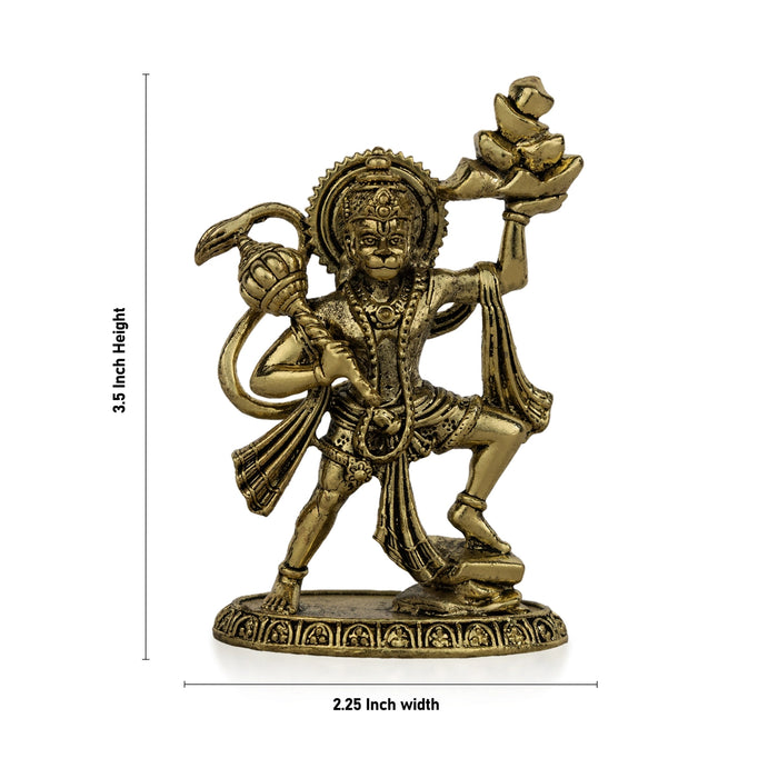 Hanuman Statue Lifting Sanjeevi Mountain Murti - 3.5 x 2.25 Inches | Antique Brass Idol/ Anjaneya Statue For Courage - Brass Murties