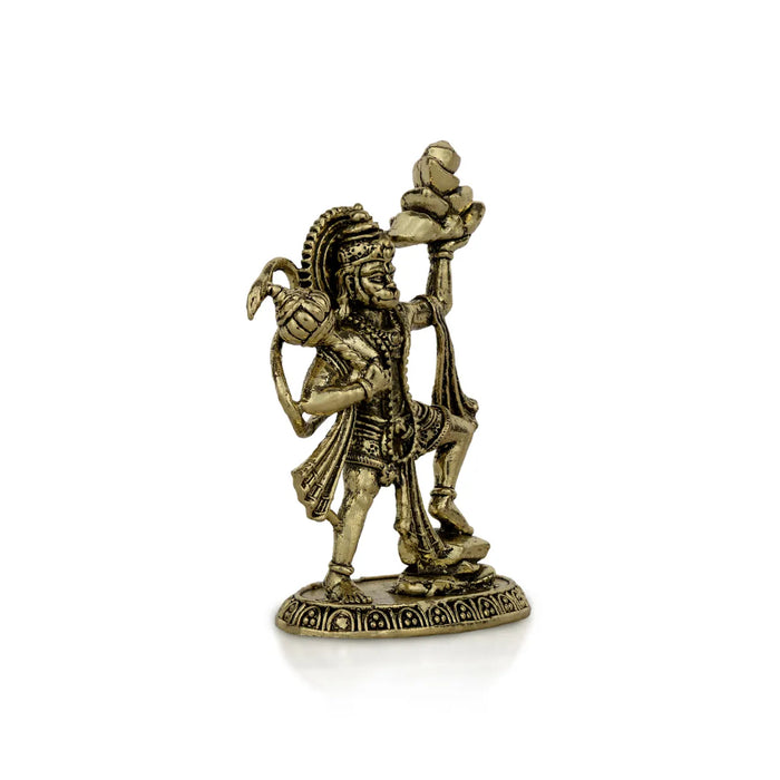 Hanuman Murti Lifting Sanjeevi Mountain – 3 X 1.75 Inches | Antique Brass Idol / Anjaneya Statue For Pooja Room