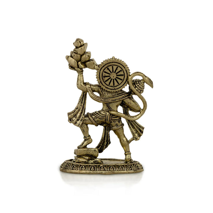 Hanuman Murti Lifting Sanjeevi Mountain – 3 X 1.75 Inches | Antique Brass Idol / Anjaneya Statue For Pooja Room
