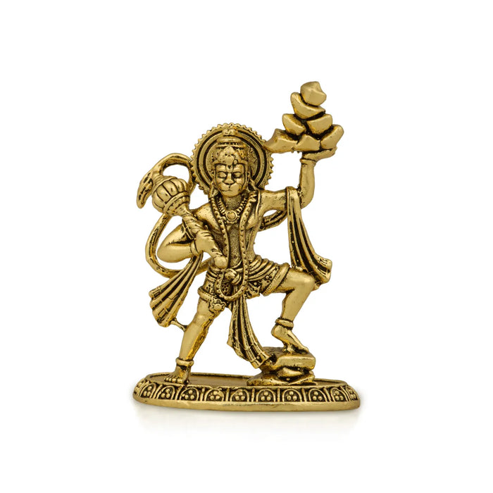 Hanuman Statue Lifting Sanjeevi Mountain- 1.5 X 2 Inches | Antique Brass Idol/ Anjaneya Statue For Courage