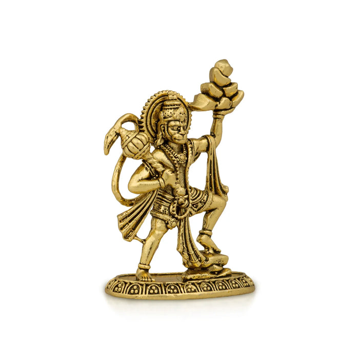 Hanuman Statue Lifting Sanjeevi Mountain- 1.5 X 2 Inches | Antique Brass Idol/ Anjaneya Statue For Courage