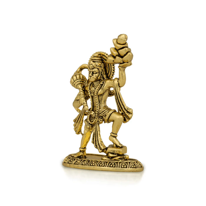 Hanuman Statue Lifting Sanjeevi Mountain- 1.5 X 2 Inches | Antique Brass Idol/ Anjaneya Statue For Courage