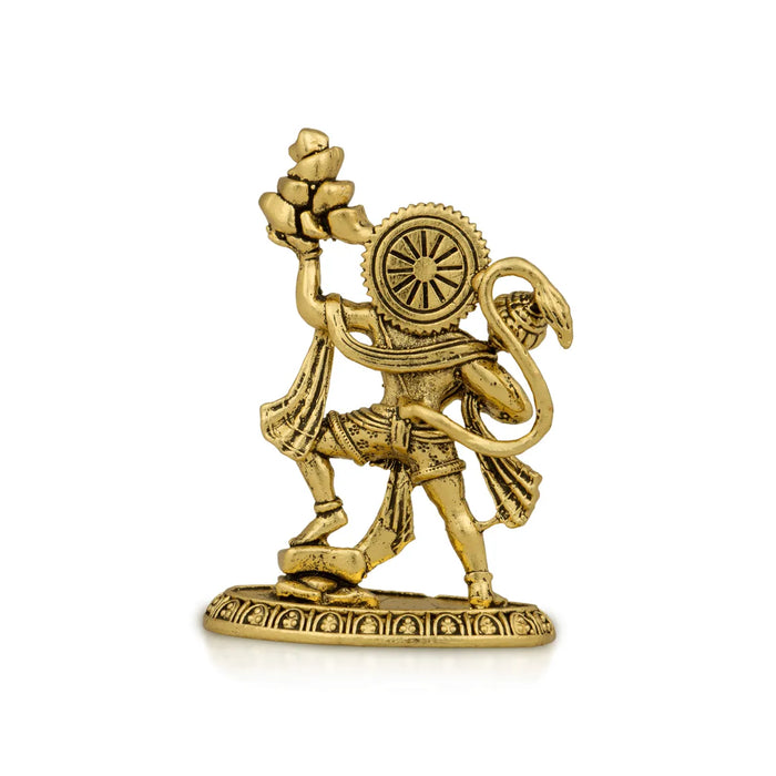 Hanuman Statue Lifting Sanjeevi Mountain- 1.5 X 2 Inches | Antique Brass Idol/ Anjaneya Statue For Courage