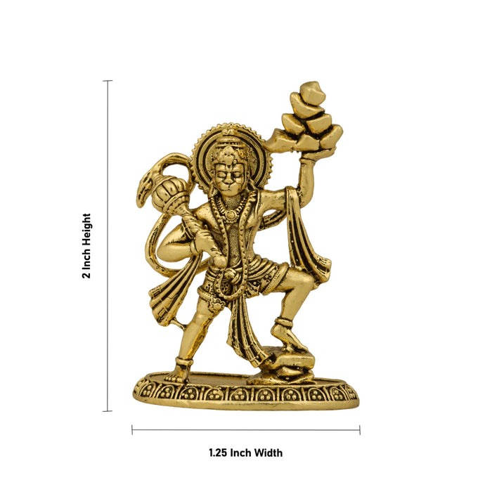 Hanuman Statue Lifting Sanjeevi Mountain- 1.5 X 2 Inches | Antique Brass Idol/ Anjaneya Statue For Courage