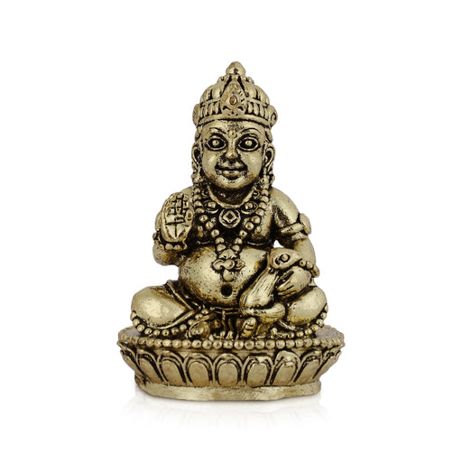 Kubera Sitting On Base Murti - 1.5 x 0.75 Inches | Antique Brass Statue / Kubera Idol / Decor For Home & Pooja - Brass Murties
