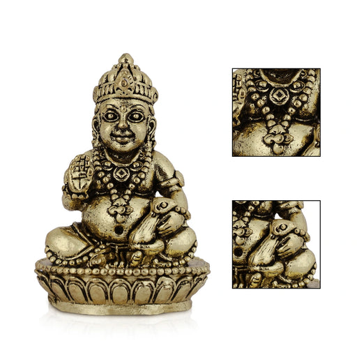 Kubera Sitting On Base Murti - 1.5 x 0.75 Inches | Antique Brass Statue / Kubera Idol / Decor For Home & Pooja - Brass Murties