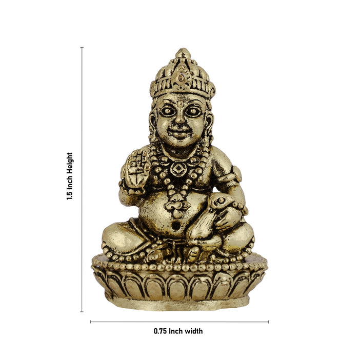 Kubera Sitting On Base Murti - 1.5 x 0.75 Inches | Antique Brass Statue / Kubera Idol / Decor For Home & Pooja - Brass Murties