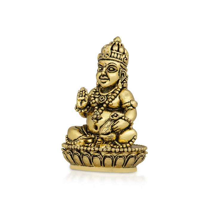 Kubera Statue Sitting On Base - 2 X 1 Inches | Antique Brass Idol/ Kuber Murti For Wealth And Prosperity