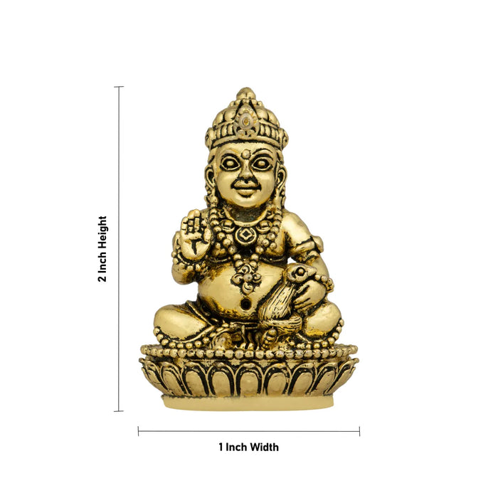 Kubera Statue Sitting On Base - 2 X 1 Inches | Antique Brass Idol/ Kuber Murti For Wealth And Prosperity