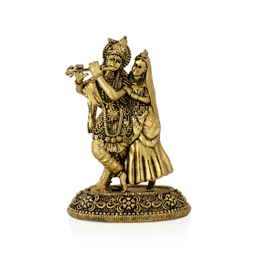 Radha Krishna Standing On Base Murti - 3.75 x 2.5 Inches | Antique Brass Idol / Radha Krishna Statue For Home - Brass Murties