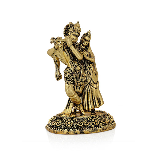 Radha Krishna Standing On Base Murti - 3.75 x 2.5 Inches | Antique Brass Idol / Radha Krishna Statue For Home - Brass Murties
