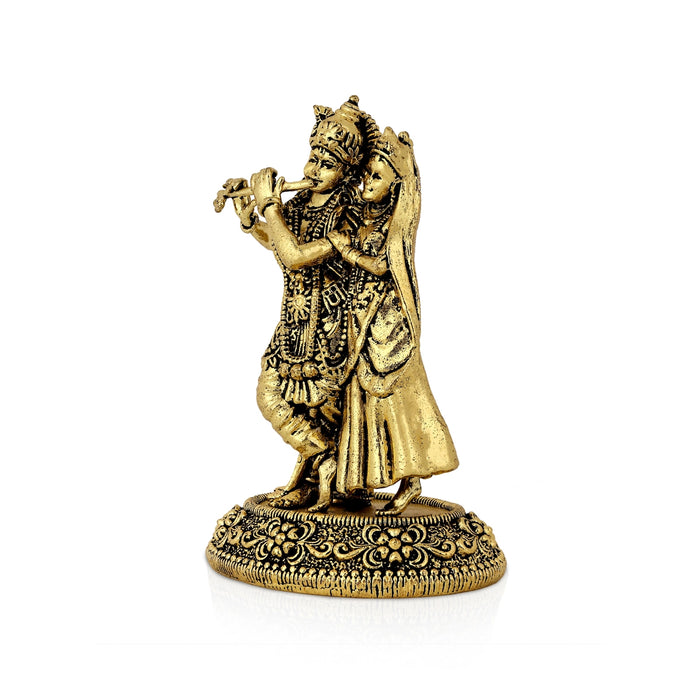 Radha Krishna Standing On Base Murti - 3.75 x 2.5 Inches | Antique Brass Idol / Radha Krishna Statue For Home - Brass Murties