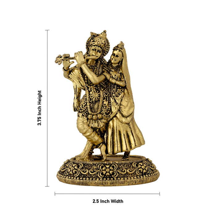 Radha Krishna Standing On Base Murti - 3.75 x 2.5 Inches | Antique Brass Idol / Radha Krishna Statue For Home - Brass Murties
