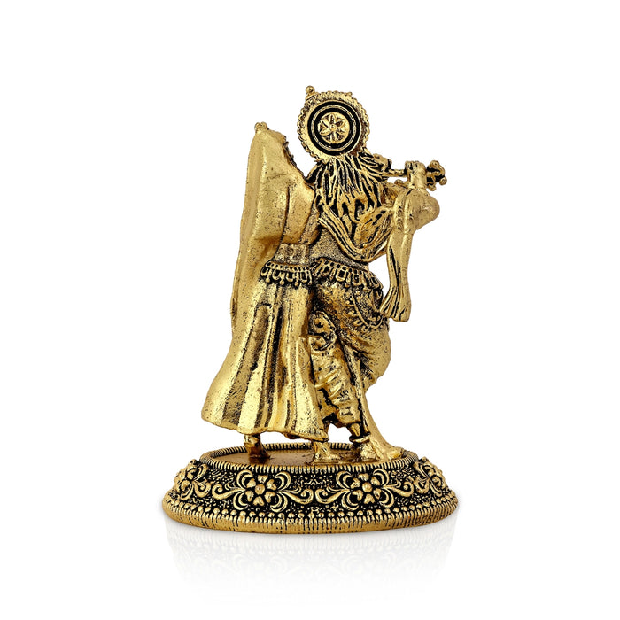 Radha Krishna Standing On Base Murti - 3.25 x 2 Inches | Antique Brass Idol / Radha Krishna Statue For Home - Brass Murties