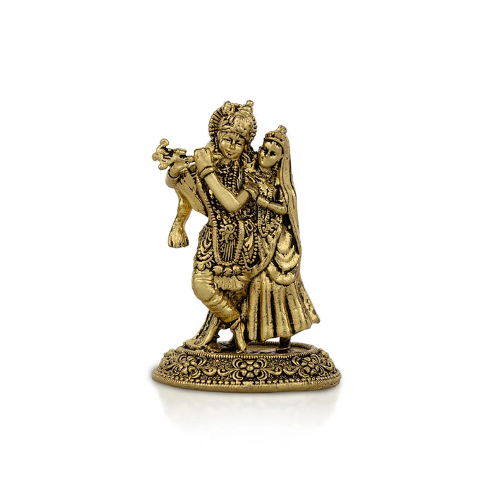 Radha Krishna Murti – 2 x 1.25 Inches / Brass Idol / Antique Finish Divine Statue for Pooja & Decor