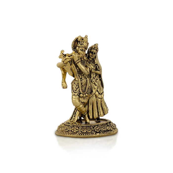 Radha Krishna Murti – 2 x 1.25 Inches / Brass Idol / Antique Finish Divine Statue for Pooja & Decor