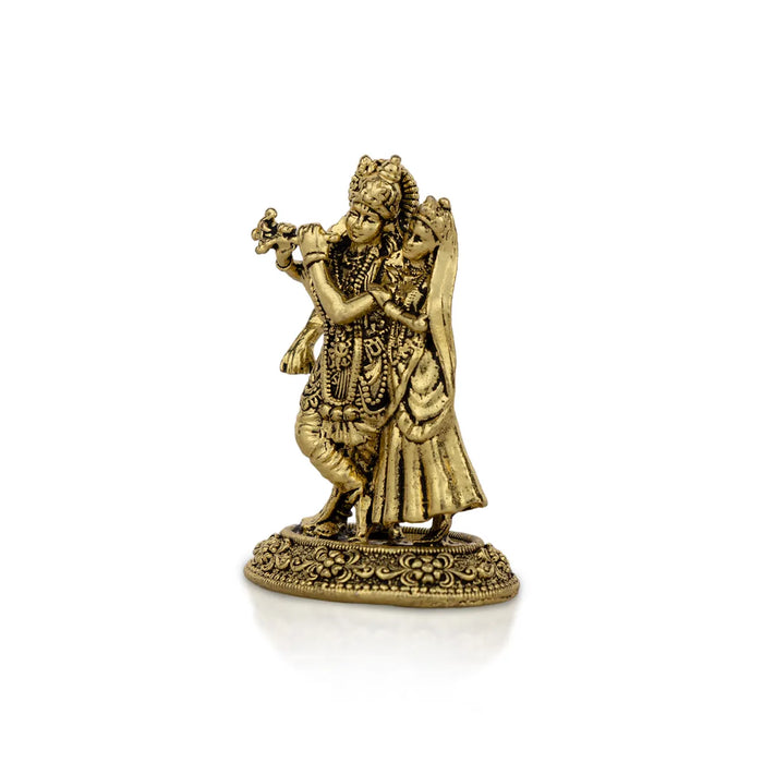 Radha Krishna Murti – 2 x 1.25 Inches / Brass Idol / Antique Finish Divine Statue for Pooja & Decor