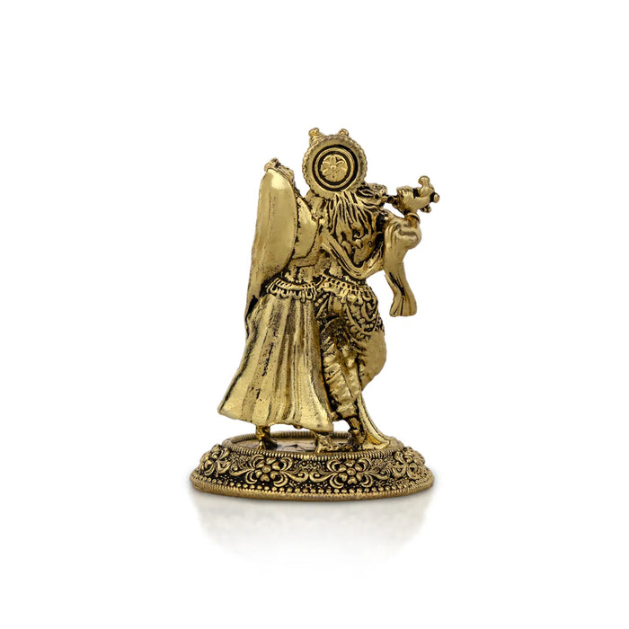 Radha Krishna Murti – 2 x 1.25 Inches / Brass Idol / Antique Finish Divine Statue for Pooja & Decor