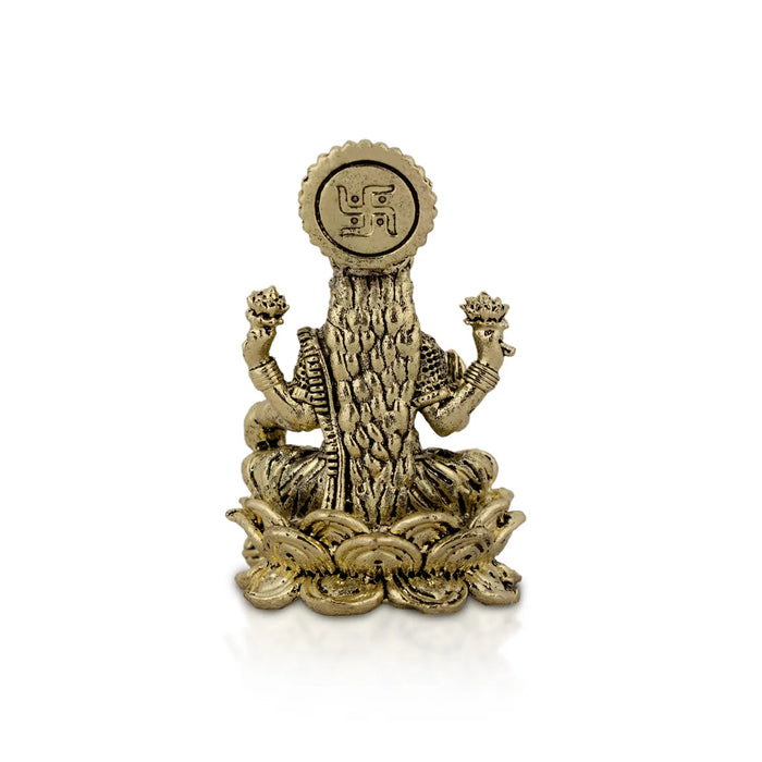 Lakshmi Murti Sitting on Lotus – 2.5 x 1.25 Inches / Brass Idol / Antique Finish Goddess Statue for Pooja & Decor