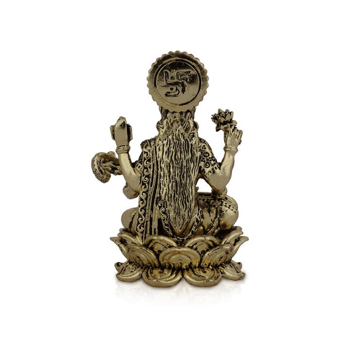 Saraswati sitting on Kamal Base Murti - 2.5 x 1.25 inches | Antique Brass Idol / Vagdevi with arch Statue for pooja - Brass Murties