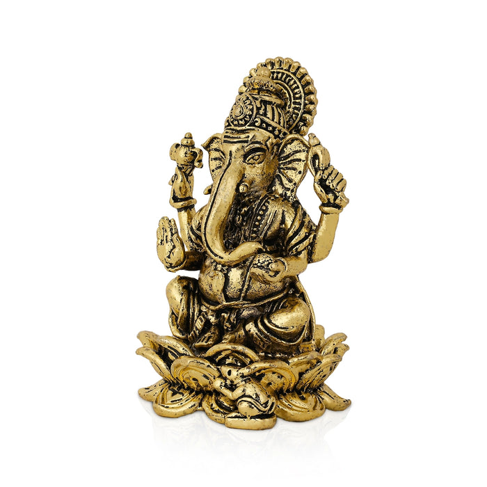 Ganesha Sitting On Lotus Base Murti - 2.5 x 1.5 Inches | Antique Brass Idol/ Vinayagar Sculpture For Home Decor - Brass Murties