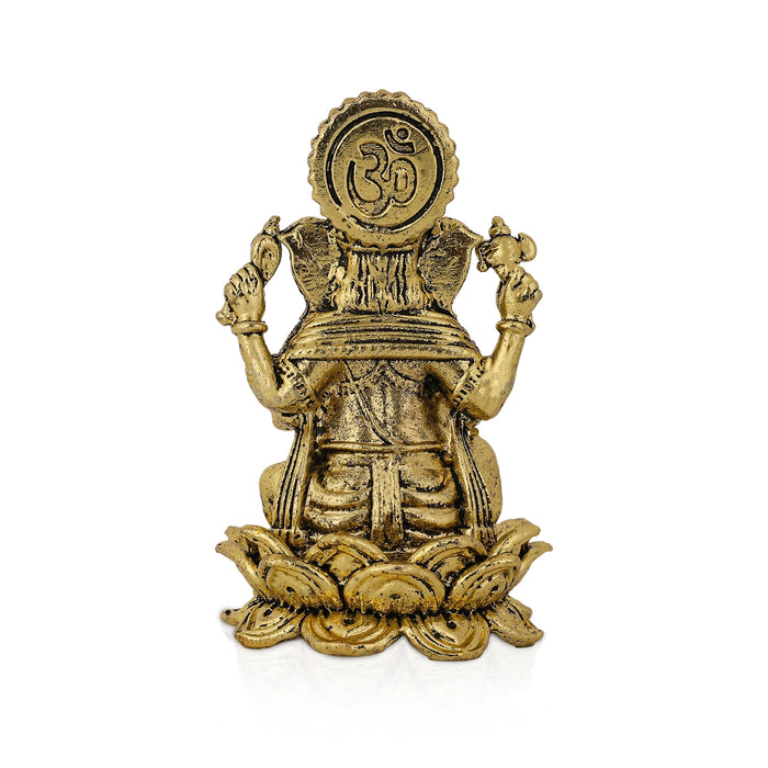 Ganesha Sitting On Lotus Base Murti - 2.5 x 1.5 Inches | Antique Brass Idol/ Vinayagar Sculpture For Home Decor - Brass Murties
