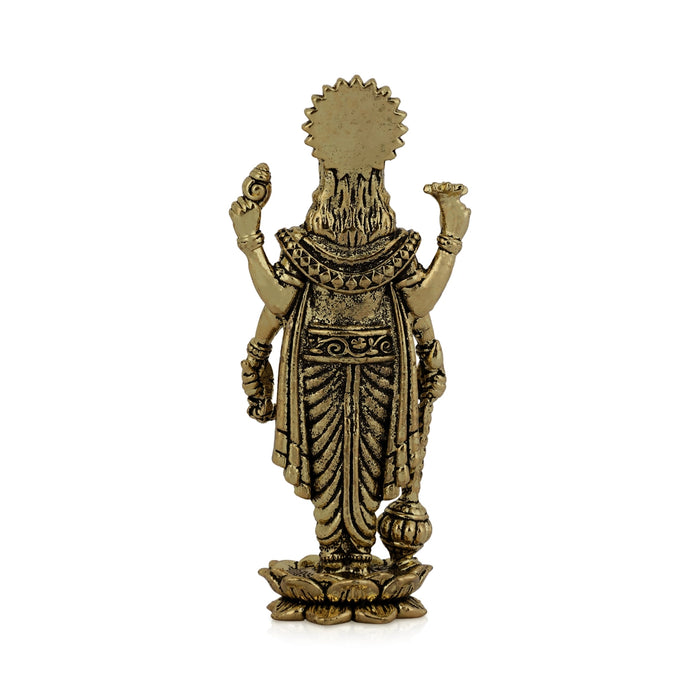Vishnu Standing on Kamal Base Murti - 2.75 x 1 Inches | Antique Brass Statue / Perumal Idol / Narayana Statue - Brass Murties